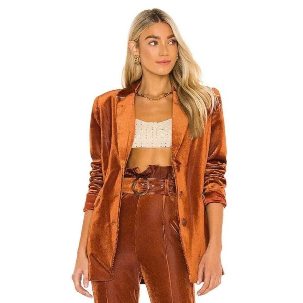 Retrofete Daphne Corduroy Velvet Blazer in "Brown" Burnt Orange Revolve Size M